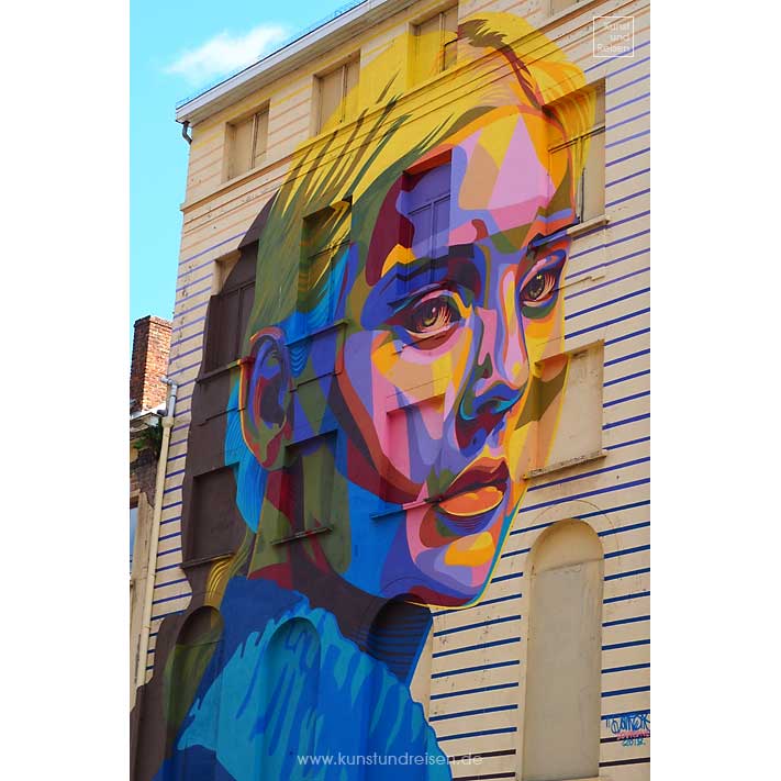 Street Art Dourone Frauenporträt, Ostende, Belgien