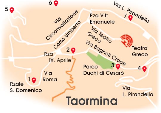 Mappa: Gli hotel a Taormina
